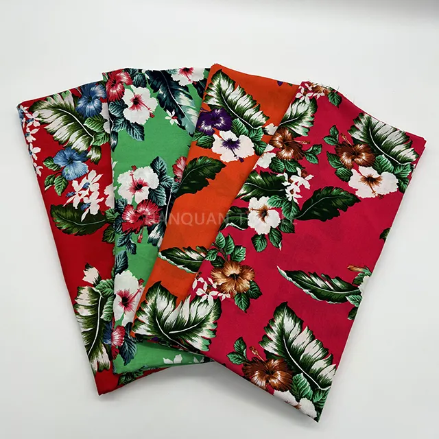 Desain kustom bersirkulasi berputar dicetak 100% kain tenun Rayon bunga untuk gaun