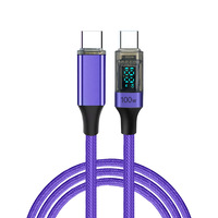 Cable USB-C de 100W 5A con Pantalla Digital, Carga Rápida, Sincronización de Datos, Trenzado, Cobre Puro, para Teléfono, Laptop, Auriculares, Banco de Energía, Uso Universal