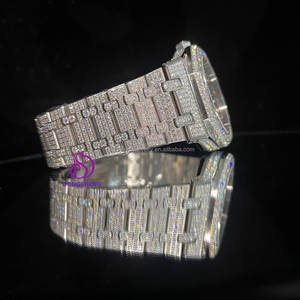 Orologio con Diamanti Moissanite Personalizzato Tempestato di Brillanti Placcato Oro o Argento, Gioiello di Lusso Impermeabile Meccanico da Uomo - Product Image 3