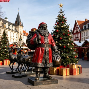 YOUFINE Ensemble <span class=keywords><strong>de</strong></span> statues personnalisables en bronze du Père Noël et des rennes, sculpture <span class=keywords><strong>de</strong></span> décoration <span class=keywords><strong>de</strong></span> Noël extérieure pour la place <span class=keywords><strong>de</strong></span> la ville et la décoration des fêtes - Product Image 1