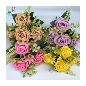 厂家批发五七头玫瑰高品质工艺人造花家居装饰玫瑰