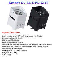 Les deux éclairage S4 batterie LED Uplights Smart DJ Par Spot 4x18W RGBWA + UV LED fête télécommande mariage DJ Club concert lumières