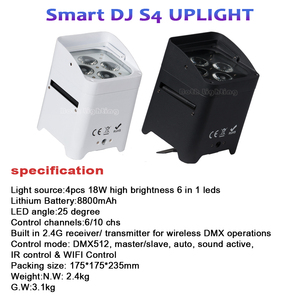 Les deux éclairage S4 batterie LED Uplights Smart DJ Par <span class=keywords><strong>Spot</strong></span> 4x18W RGBWA + UV LED fête télécommande mariage DJ Club concert lumières - Product Image 4