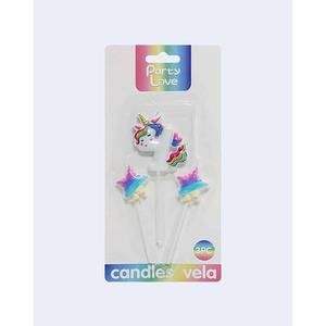Velas de cumpleaños de unicornio Party Love, juego de 3 piezas con diseño de estrellas y arcoíris para decoración de pasteles - Product Image 2