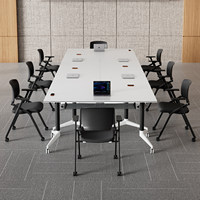 Conjunto de Mesa de Conferencia Comercial Modular de Acero Inoxidable, Plegable, Móvil, con Separador, Forma Oblonga, Diseño Moderno