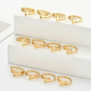 Gioielli da donna di moda all'ingrosso anello aperto con 12 costellazioni zodiacali in acciaio inossidabile placcato oro 18 carati