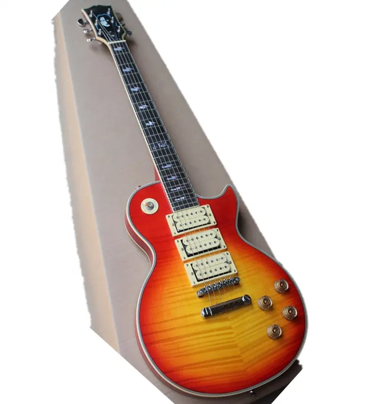 Huiyuan LP Flame Maple Veneerエレキギター、クロームハードウェア、フェイスパターンギター