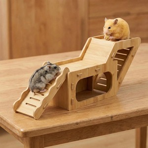 Casa para Hámster de Bambú, Impermeable, Resistente a Mordeduras, con Escalera y Escondite, Mueble para Mascotas Pequeñas - Product Image 2