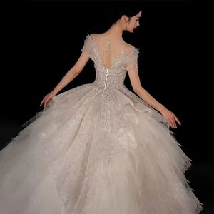 <span class=keywords><strong>Robe</strong></span> <span class=keywords><strong>de</strong></span> mariée légère <span class=keywords><strong>de</strong></span> style français à épaules dénudées Nouveau fil principal <span class=keywords><strong>de</strong></span> <span class=keywords><strong>la</strong></span> mariée Super lourd fait à <span class=keywords><strong>la</strong></span> main Petite texture <span class=keywords><strong>de</strong></span> haute qualité traînant - Product Image 3