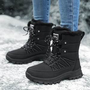 Bottes d'hiver pour l'extérieur, doublure épaisse en fourrure, mi-mollet, à lacets, antidérapantes, pour la marche sur la neige - Product Image 3