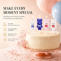 Bougies originales en forme de lapin avec nœud papillon, qualité alimentaire, emballage individuel en PET pour gâteau d'anniversaire d'enfants, vente en gros