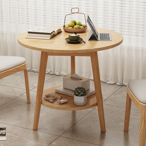 Mesa de centro redonda de madera maciza con estante de almacenamiento para uso en dormitorio o balcón de personas mayores - Product Image 2