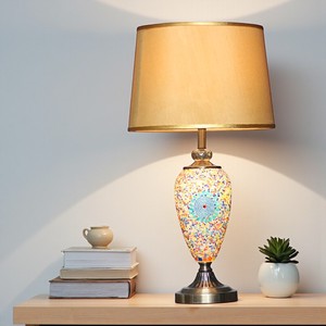 Lampe de table électrique à cône en verre multicolore d'art turc fait à la main avec double lumière LED et design simple - Product Image 1