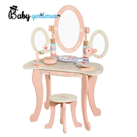 Nouvelle Coiffeuse Rose pour Enfants 2026 avec Miroir et Tabouret, Ensemble de Jeu d'Imitation en Bois pour la Beauté avec Accessoires de Maquillage Z08244H
