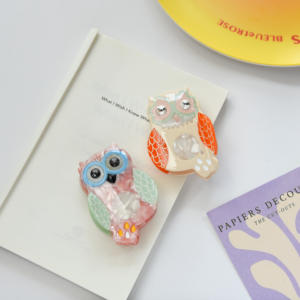 YJL vendita calda fantasia strass acetato per capelli artiglio 7.7 CM simpatico gufo animale capelli artiglio all'ingrosso di alta qualità per capelli pinza per le donne - Product Image 3