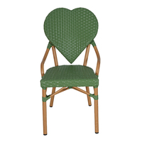 Fauteuil d'extérieur en rotin PE vert olive avec dossier en forme de cœur, structure en aluminium, chaise de bistrot pour café, patio, jardin