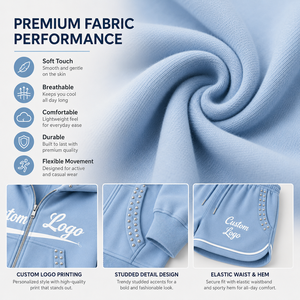Completo Estivo da <span class=keywords><strong>Donna</strong></span> con Felpa con Cappuccio e Zip e Pantaloncini Sopra il Ginocchio, Set Due Pezzi Casual Vestibilità Comoda - Product Image 3
