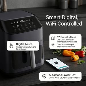 Friteuse à air intelligente WiFi avec fenêtre visible, écran tactile numérique 6L, panier antiadhésif, 12 menus prédéfinis, cuisson saine sans huile - Product Image 5