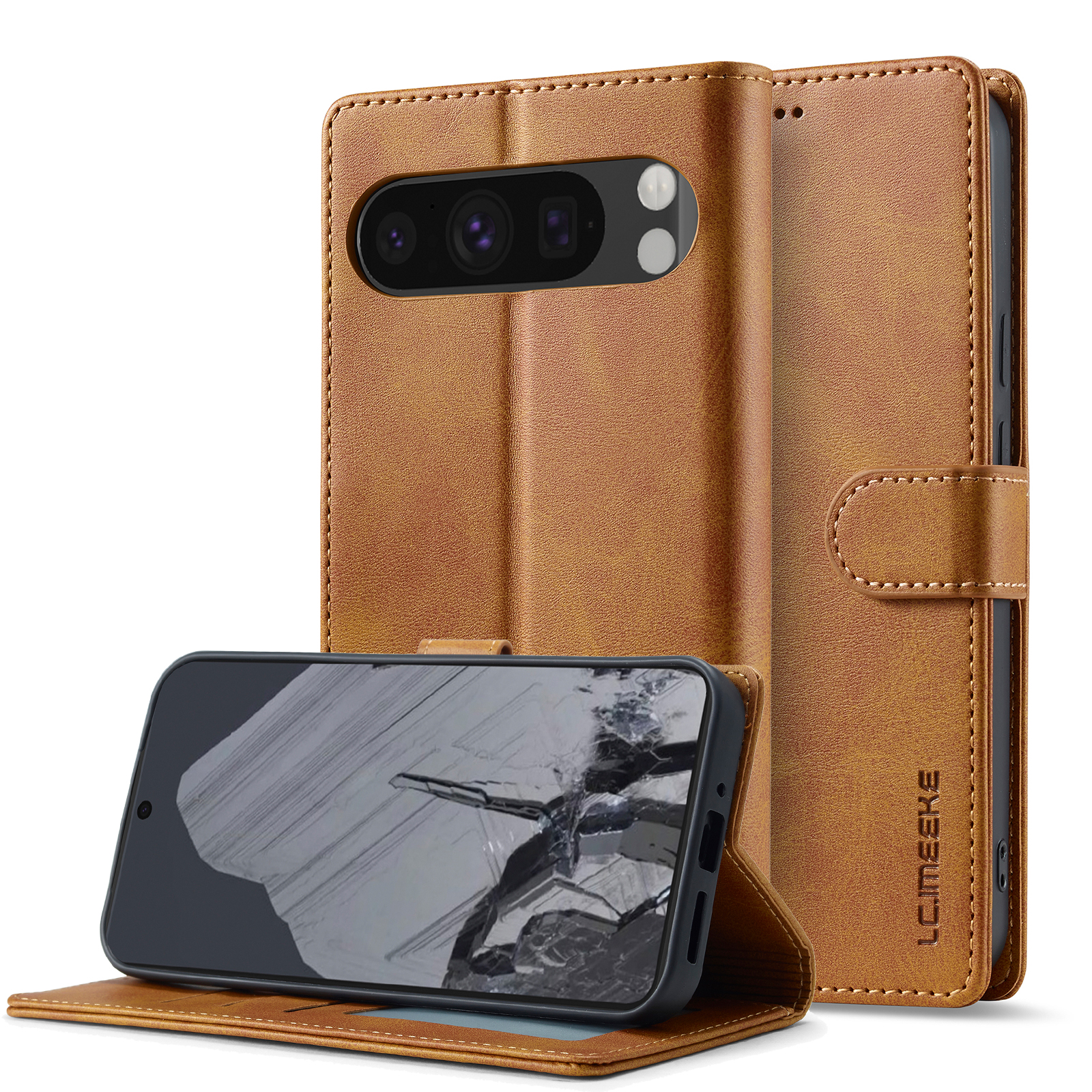 cadorabo Coque pour Google Pixel 2 XL en Rouge DE Pomme - Housse Protection en Style Flip avec Fermoire Magnétique - Etui Poche Folio Case Cover