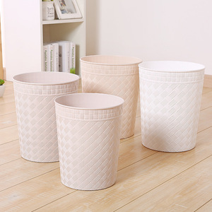 Rattan Style <b>Plastic</b> Trash Can 10L Cylindrical White Beige Decorative Indoor Waste <b>Bin</b> for Living Room Office <b>Kitchen</b> - Product Image 1