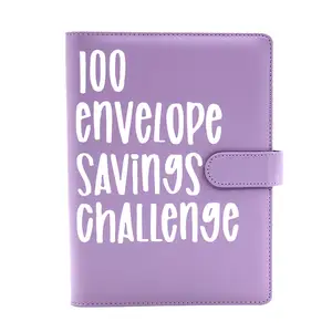 China Printing Factory Fast Delivery Custom Purple Financial Planner Budget Book 100 Day Envelope Challenge Binder