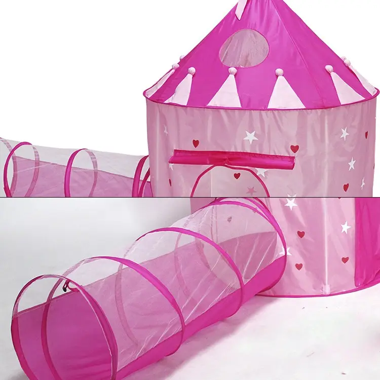 Pink Kids Princess Play Game Castle Tent Can Glow In Dark Indoor Outdoor Play Tent With Ocean Animals Children Crawling Tunnel