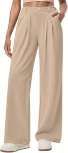Pantalon ample décontracté à taille haute pour femme avec poches pour la saison printanière Design à jambes larges et taille moyenne - Product Image 5