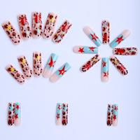 Meilleures ventes transfrontalières : Faux ongles longs détachables de style français, motif étoile rouge et imprimé léopard, haut de gamme, pour femmes