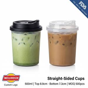 Vaso desechable de PP esmerilado de boca ancha de 500ml con tapa con orificio para pajita, venta al por mayor, para Boba, Smoothie, Zumo, con logotipo OEM - Product Image 1