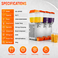 Distributeur de jus commercial 16L, machine à boissons froides, distributeur de boissons à trois réservoirs pour restaurant, bar, pulvérisation, agitation GQ-JD316D