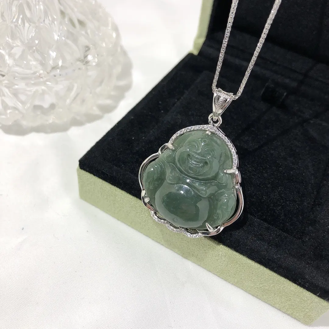 2023 Hip Hop 18k gold plated 100% 925 silver laughing agate jade buddha pendant with necklace