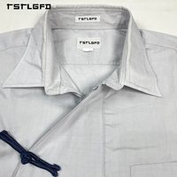 Kemeja Pria Gaya Cina Kustom OEM, Kancing Simpul, Placket Depan Asimetris, Lengan Panjang, Kerah Klasik