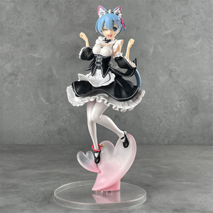Figurine PVC Anime Fille Rem avec Oreilles <span class=keywords><strong>de</strong></span> Chat, Personnage <span class=keywords><strong>de</strong></span> Soubrette aux Cheveux Bleus Mignons, Base en Forme <span class=keywords><strong>de</strong></span> Cœur, Modèle <span class=keywords><strong>de</strong></span> Collection Non Officiel Fait par les Fans - Product Image 3