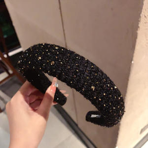 Diadema de esponja con hilo de cristal vintage de moda, accesorios para el cabello de mujer de color sólido, diadema de tela hecha a mano con temperamento para niñas - Product Image 6