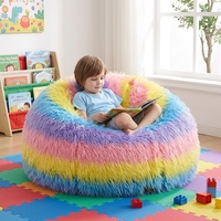 Fauteuil pouf moderne et luxueux en fausse fourrure colorée, une place, avec housse amovible pour enfants et adultes