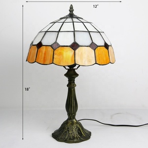 LongHuiJing High End Quality 12-Inch Creative Simple Mediterranean for Style Check Pattern Stained Glass Flexible Table Lamp - Product Image 2