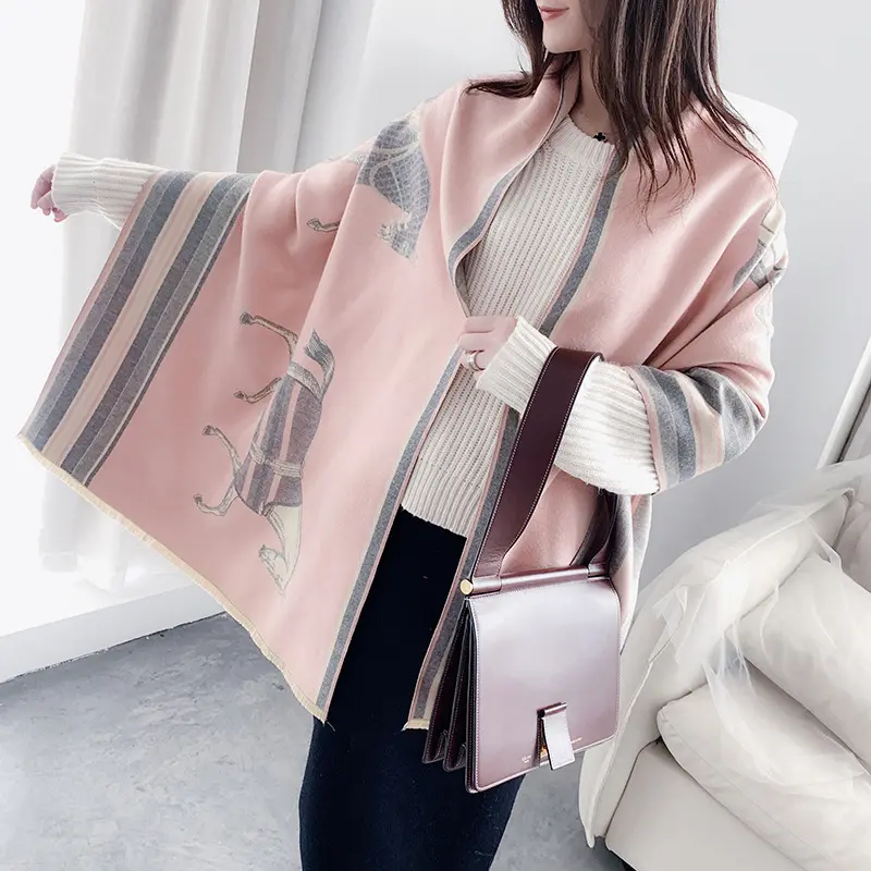 Cashmere Mới Giống Như Khăn Trùm Đầu Dày Của Phụ Nữ Điều Hòa Không Khí Khăn Choàng Thời Trang Hàn Quốc Thêu Khăn Quàng Cổ Ấm Áp