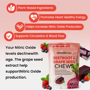 ライフワース ビートルート ハートチュー 窒素酸化物 グレープシードエキス 非遺伝子組み換え ビートルートパウダー 無糖 免疫サポート エネルギー - Product Image 2