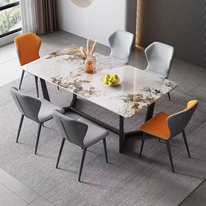 ชุดโต๊ะรับประทานอาหารหินเผาที่ทันสมัยพร้อมโครงเหล็กโต๊ะห้องรับประทานอาหาร6เก้าอี้สำหรับบ้านห้องครัวร้านอาหารเฟอร์นิเจอร์ - Product Image 5