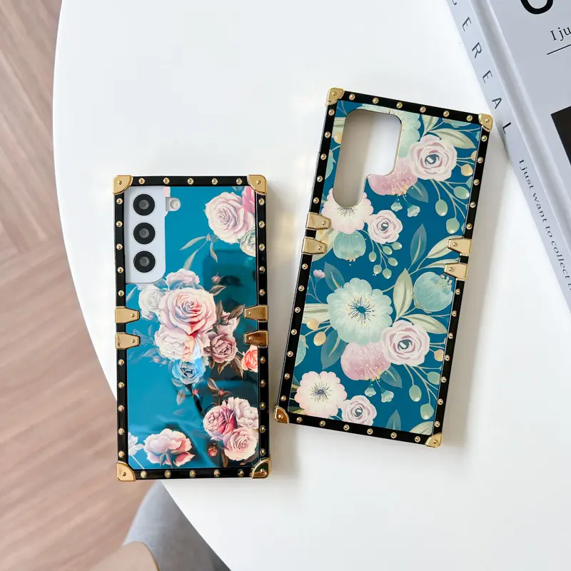 Luxury Bling Glitter Flower Cover Square Phone Case for Samsung Galaxy S22 Ultra S21 FE S20 Plus Note 20 Note 10 S9 S10 Plus S8