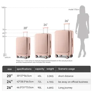 2024 Multifunction Luggage Custom Design Suitcase Travel Bag PC Smart Luggage With Front Pocket Travelling Suitcases