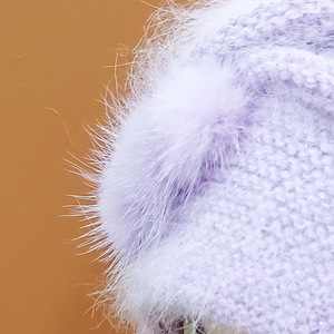Gorro de mezcla de lana de Angora cálido de invierno personalizado para damas mayores elegantes gorros de calavera de lana esponjosa gorros de punto de invierno para exteriores - Product Image 3
