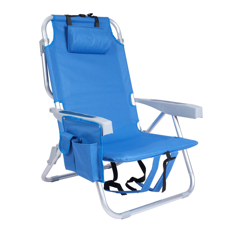 Soleil des vacances d'été Top vente Hitree Lace-up Design Aluminium Confortable Sac à dos Plage Chaise pliable avec glacière