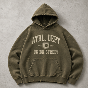 Felpa con Cappuccio Oversize Vintage Blu Navy Effetto Acid Wash 100% Cotone con Stampa Lettering, Pullover Casual Comodo da Uomo - Product Image 3