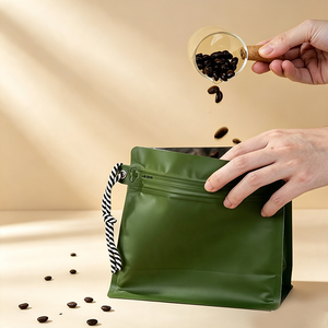Custom Logo Flexo Printed Matte Coffee Bean Packaging Pouch Sachet <b>Bag</b> Zipper Top Flat Bottom Stand Up <b>Bag</b> with Handle - Product Image 3