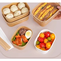 Contenants en papier kraft rectangulaires jetables de 500 ml, 750 ml, 880 ml, 1000 ml pour salades, collations, fruits, plats à emporter avec couvercle