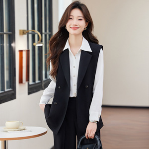 Women's Suit Set Vest Jacket Solid Color Polyester Anti-Wrinkle Professional Workwear 2025 Spring Summer Style - Product Image 2