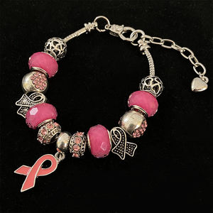 Braccialetto RisingMoon per la Consapevolezza sul <span class=keywords><strong>Cancro</strong></span> al Seno, con Ciondoli e Catena a Serpente, Nastro Rosa per Donne - Product Image 2