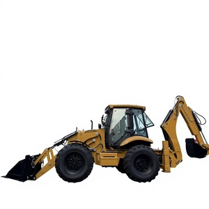 Chargeuse-pelleteuse 4x4 jaune avec godet avant et bras d'excavation arrière - Product Image 1
