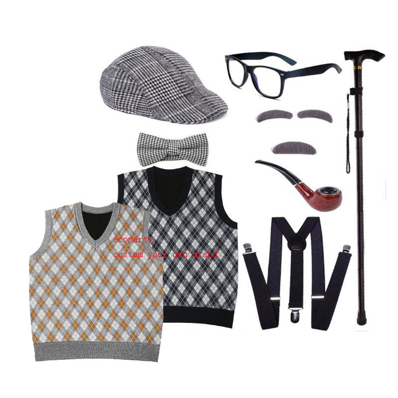 Ecoparty Old Man Costume For Boys 100th Day Of School Kids Grandpa Old Person Outfit With Hat